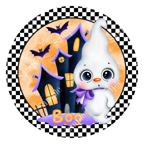 Boo Ghost HAL 001 Halloween Sign, Wreath Supplies, Wreath Attachment, Door Hanger, Wreath Sign