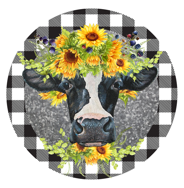 Rustic Sunflower Cow Sign, Farmhouse Sign, Door Hanger, Wreath Sign