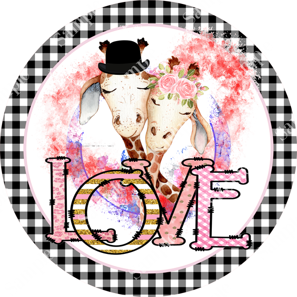 Giraffe Love Valentine Sign, Valentine Decorations, Door Hanger, Wreath Sign