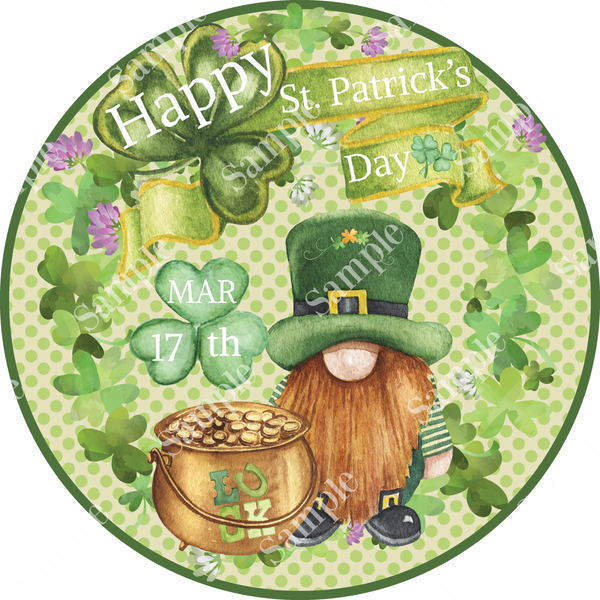 Happy St. Patrick's Day Sign Leprechaun Gnome, Shamrock Sign, Irish Door Hanger, Wreath Sign
