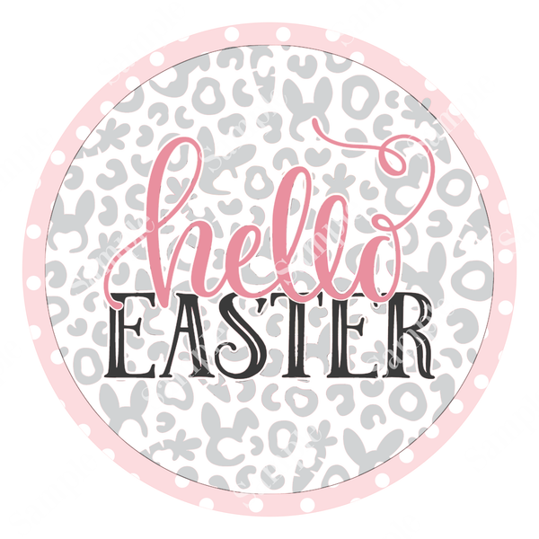 Hello Easter Leopard Bunny Print Spring Sign, Rustic Sign, Wreath Sign, Tray Sign, Home Decor