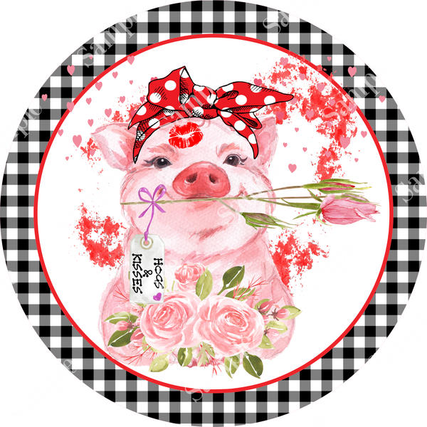 Hogs and Kisses Pig Hog Valentine Sign, Valentine Decorations, Door Hanger, Wreath Sign