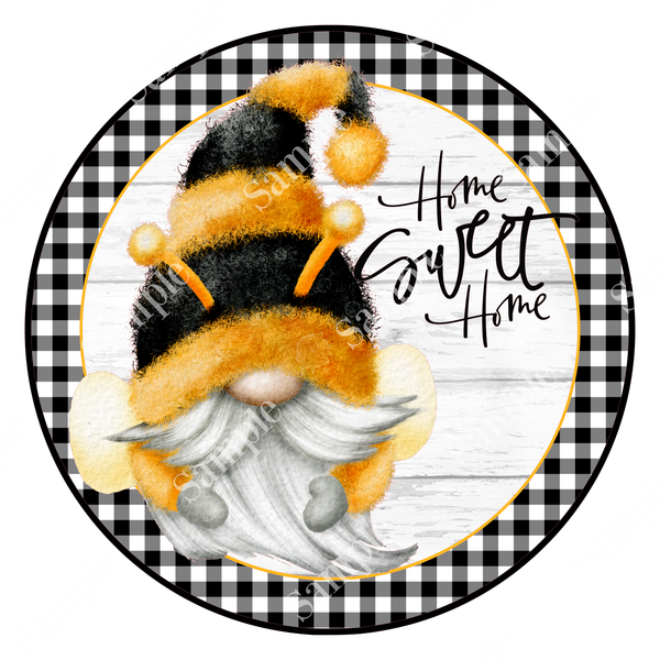 Home Sweet Home Honey Bee Gnome Sign, Spring Sign, Door Hanger, Wreath Sign