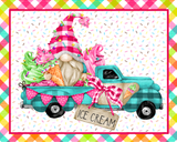 Ice Cream Gnome Truck Summer Sign, Wreath Sign Attachment, Rustic Sign. Summer Decor, Farmhouse