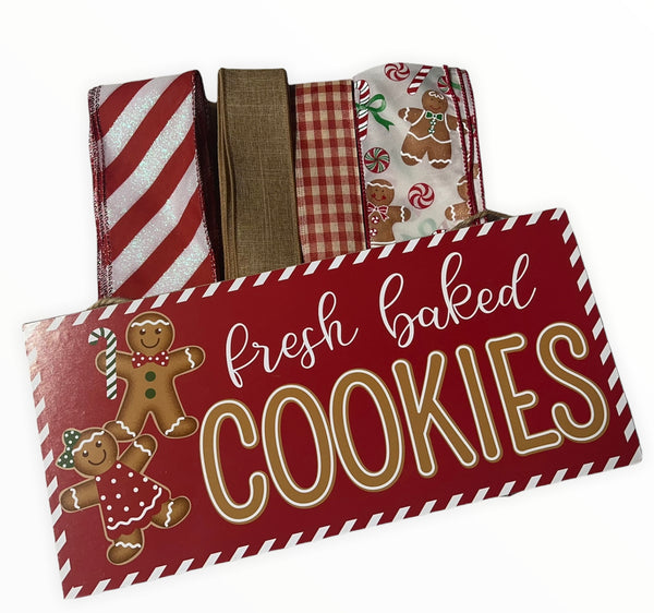 Fresh Baked Cookies Gingerbread Sign and Ribbon Combo Kit, Christmas Wreath Kit, Wreath Supplies