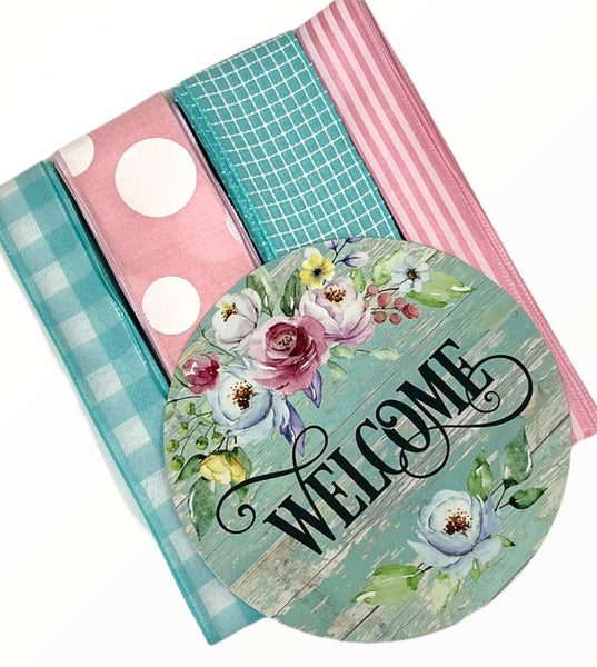 Welcome Sign and Ribbon Combo Bundle, Spring Craft Supplies, Wreath Supplies