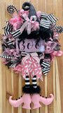 Adorable Pink Witch Wreath, Halloween Wreath, Designer Wreath, Halloween Decor
