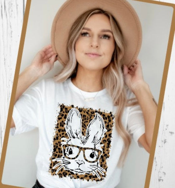 Leopard Bunny Glasses Shirt, Unisex Tee Shirt, Woman Tee Shirt, Mom shirt