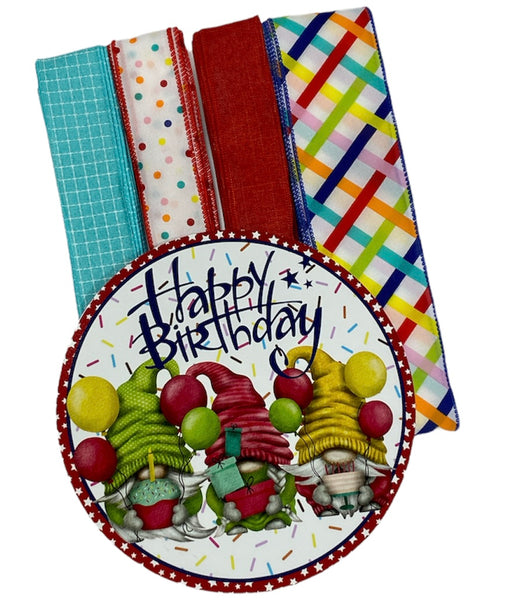 Happy Birthday Gnome Sign and Ribbon Combo Bundle, Spring Craft Supplies, Wreath Supplies