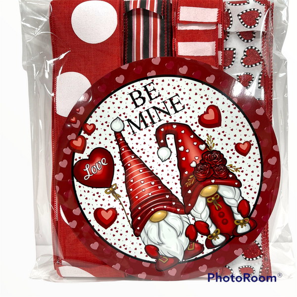 Be Mine Gnome Couple Valentine Sign and Ribbon Combo Bundle, Wreath Supplies