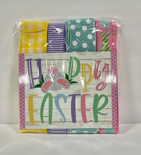 Hoppy Easter Sign and Ribbon Combo Bundle, Easter Craft Supplies, Wreath Supplies