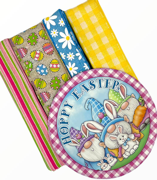Happy Easter Gnome Sign and Ribbon Combo Bundle, Easter Craft Supplies, Wreath Supplies