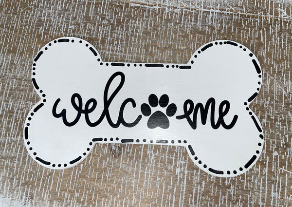 Welcome Dog Bone Pet Sign, Dog Cat Door Hanger, Wreath Sign