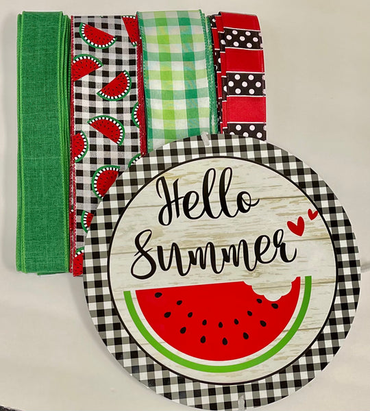 Hello Summer Watermelon Sign and Ribbon Combo Bundle, Spring Craft Supplies, Wreath Supplies