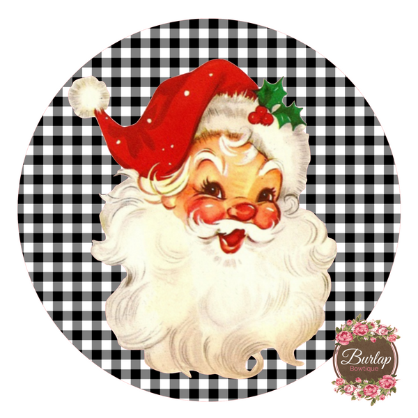 Jolly Vintage Santa Sign Buffalo Plaid, Wreath Supplies, Wreath Attachment, Door Hanger, Wreath Sign