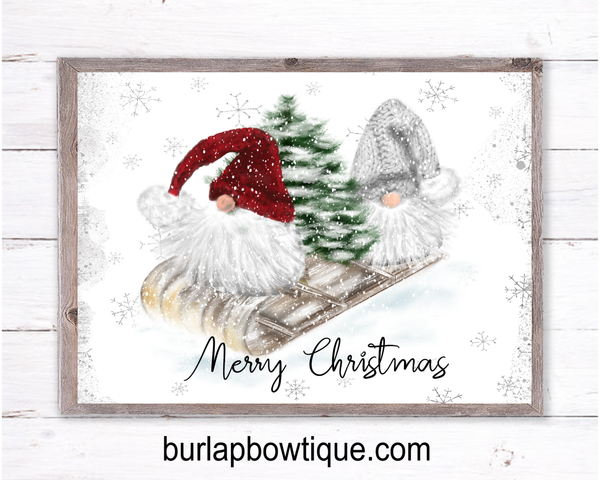 Sleding Gnomes Christmas Holiday Sign, Wreath Sign Attachment, Rustic Sign, Farmhouse Decor
